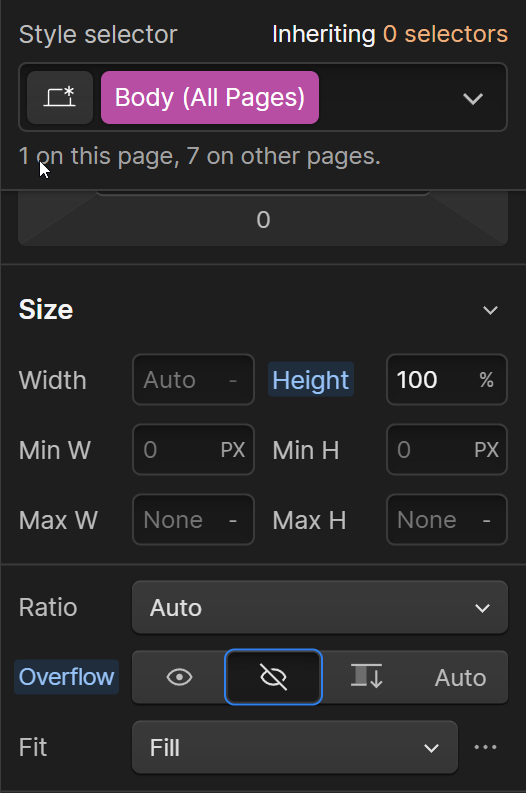 Setting overflow to hidden, and height to 100% in Webflow