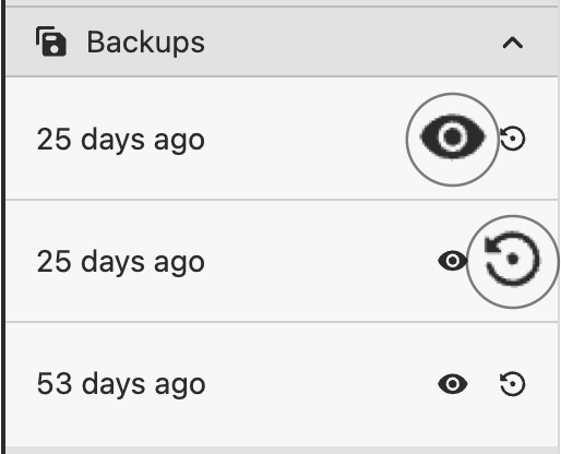 View and restore all backups