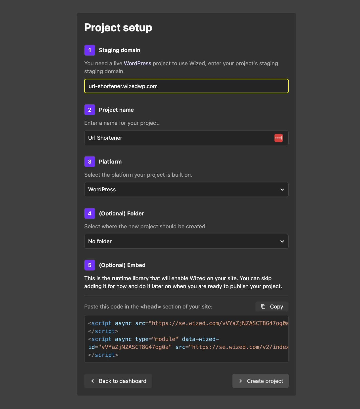 Creating new project