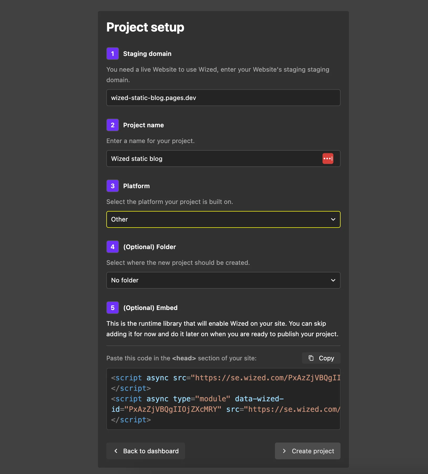 Creating new project