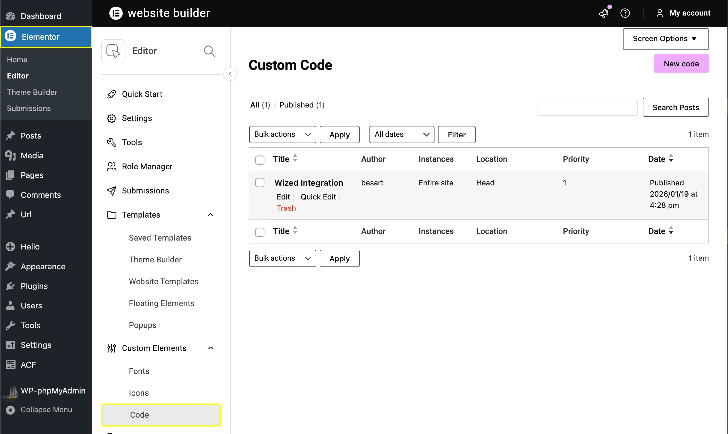 Elementor Custom Code