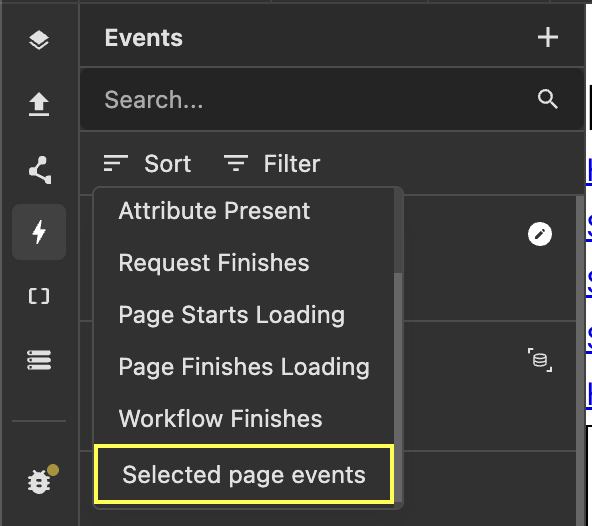 Current Selected page events