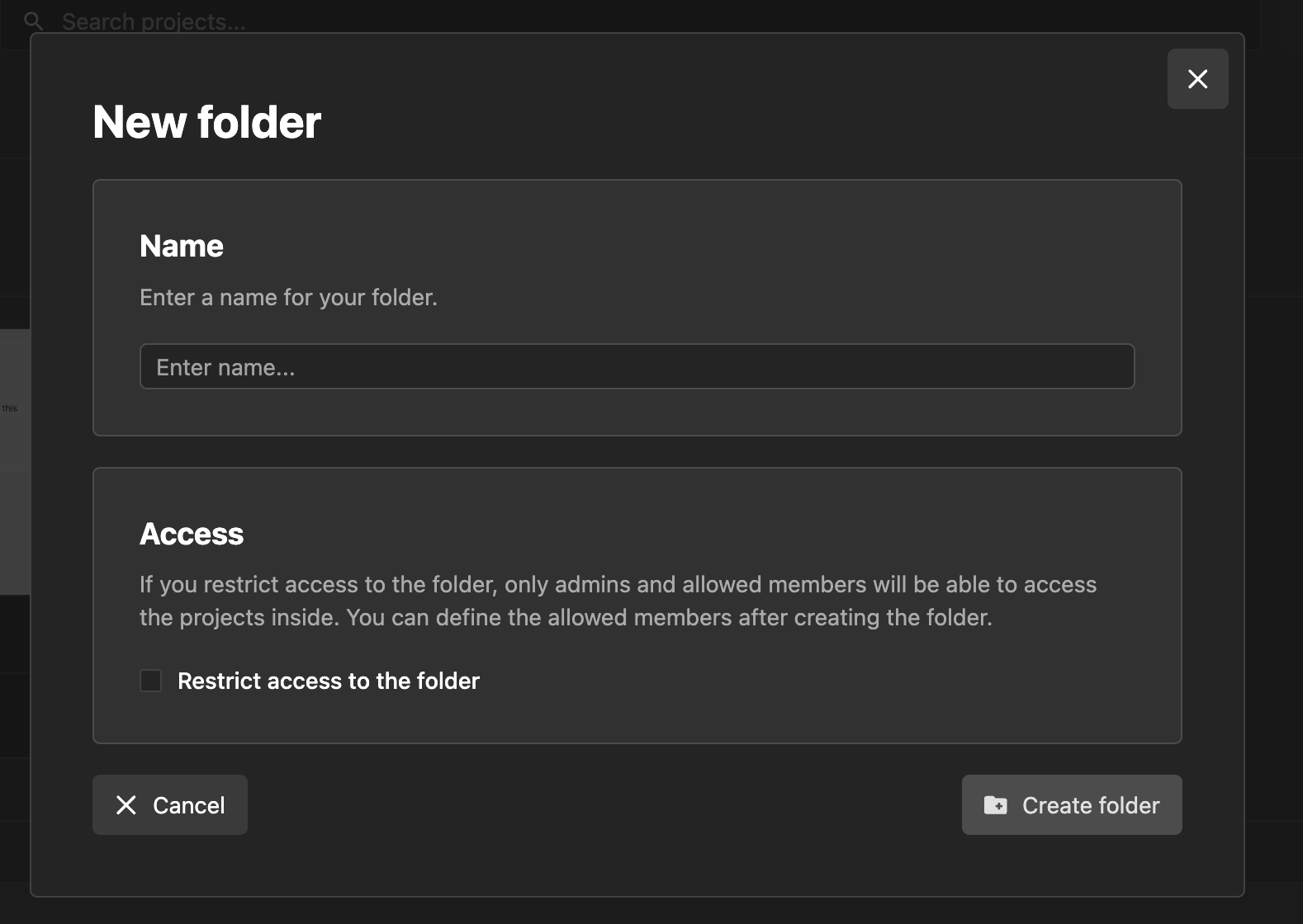 Folder Creation Popup