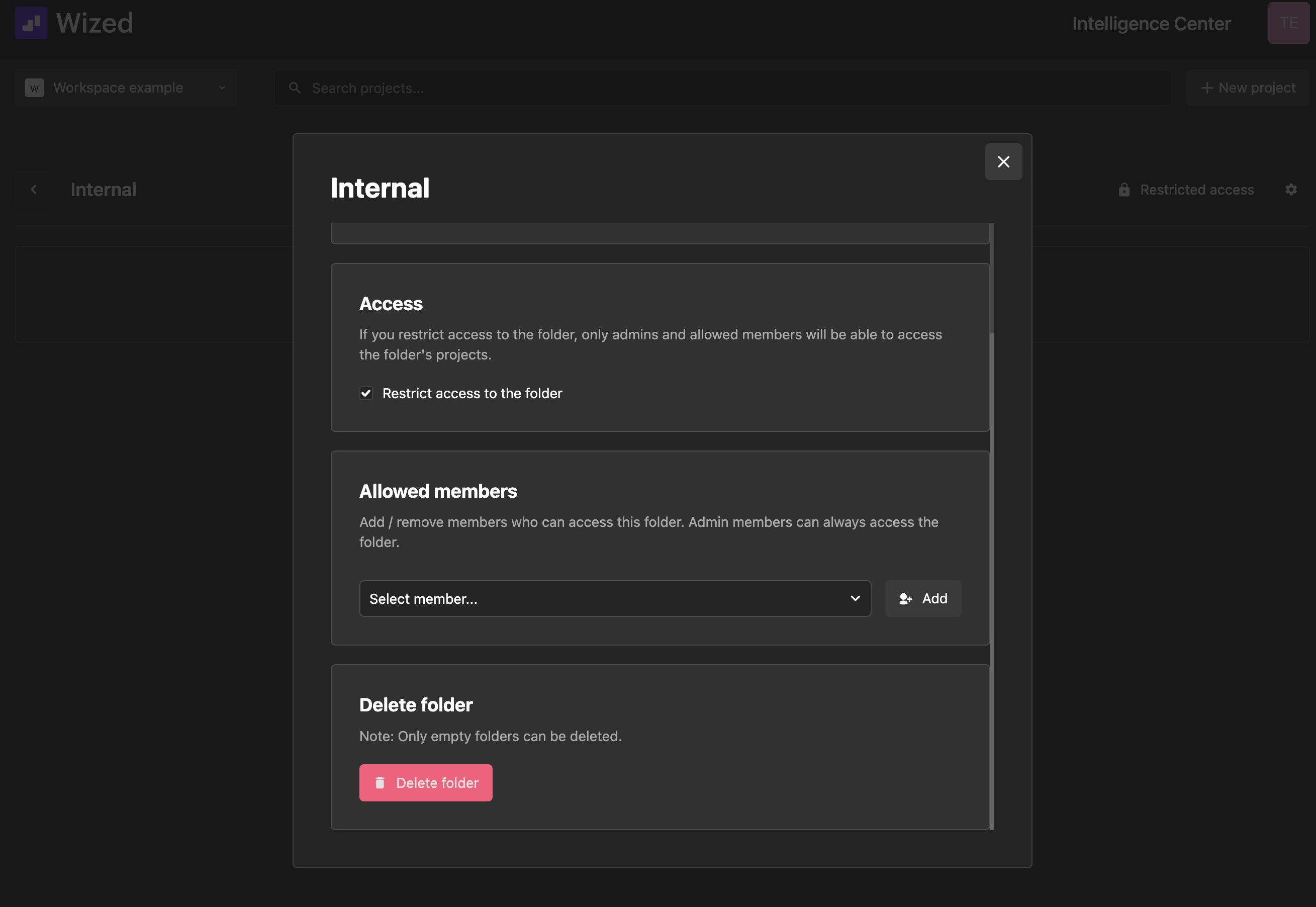 Manage Folder Popup