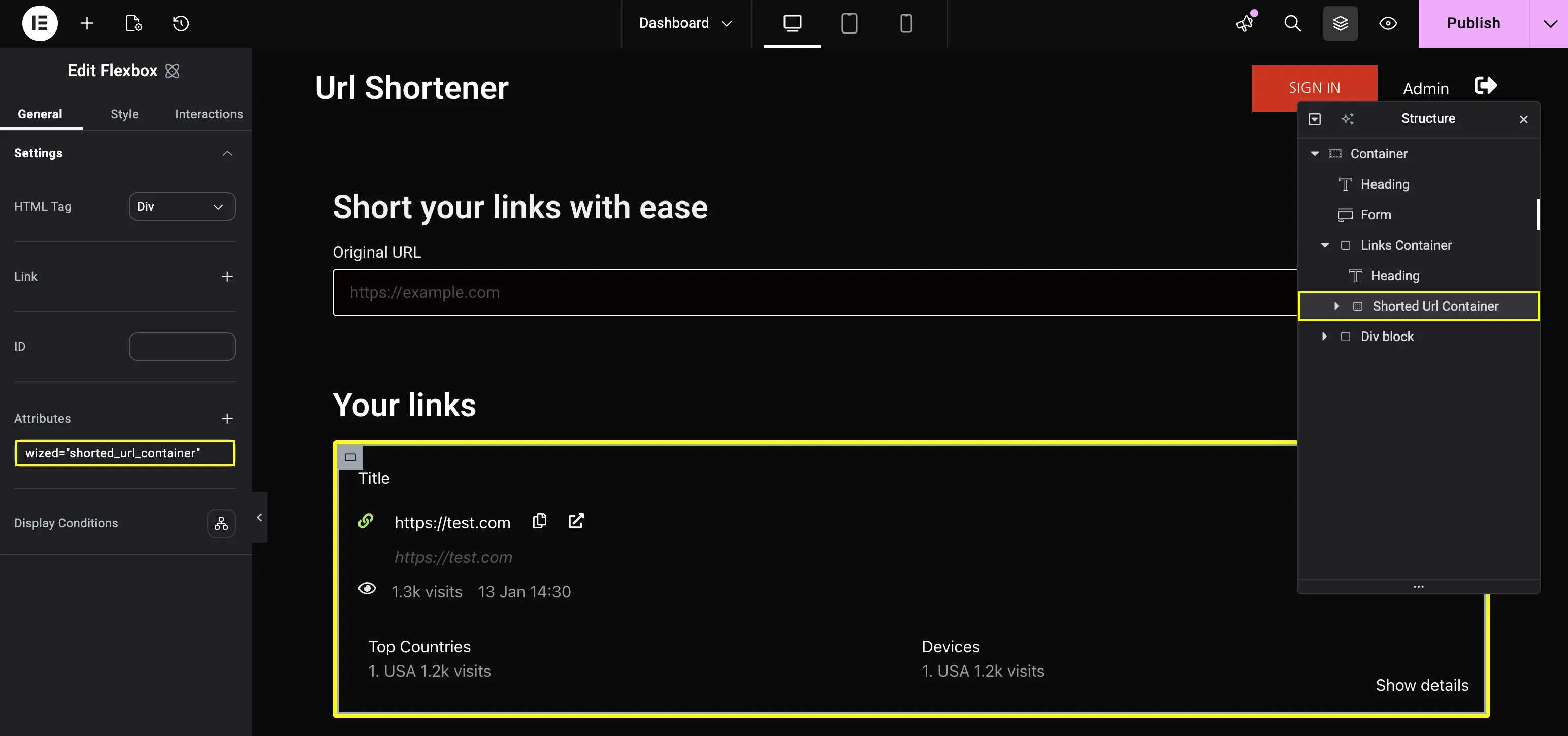Shorted URL Container