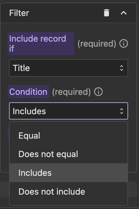Post filter condition options