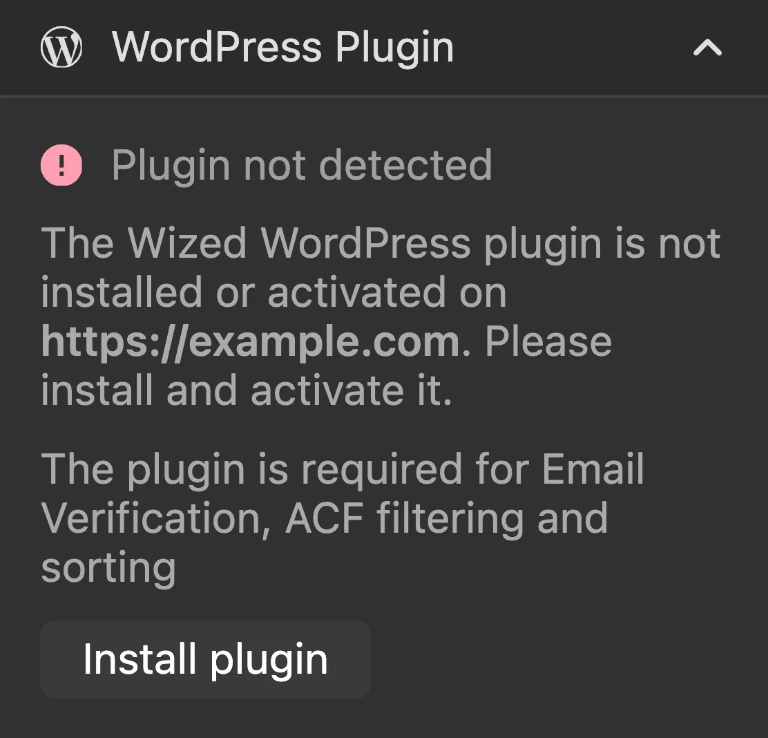 Wized WordPress Plugin — Not detected