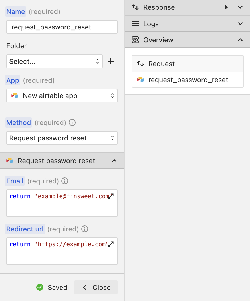 Request password reset method