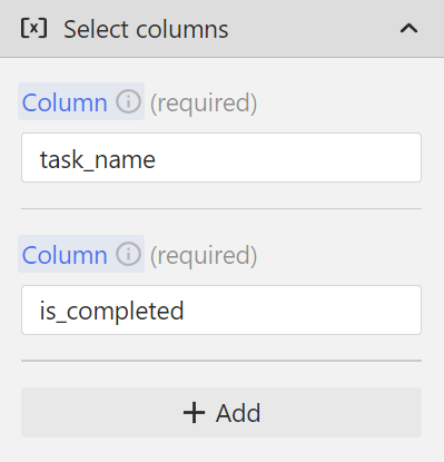 The select columns section