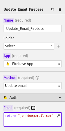 Update email Firebase