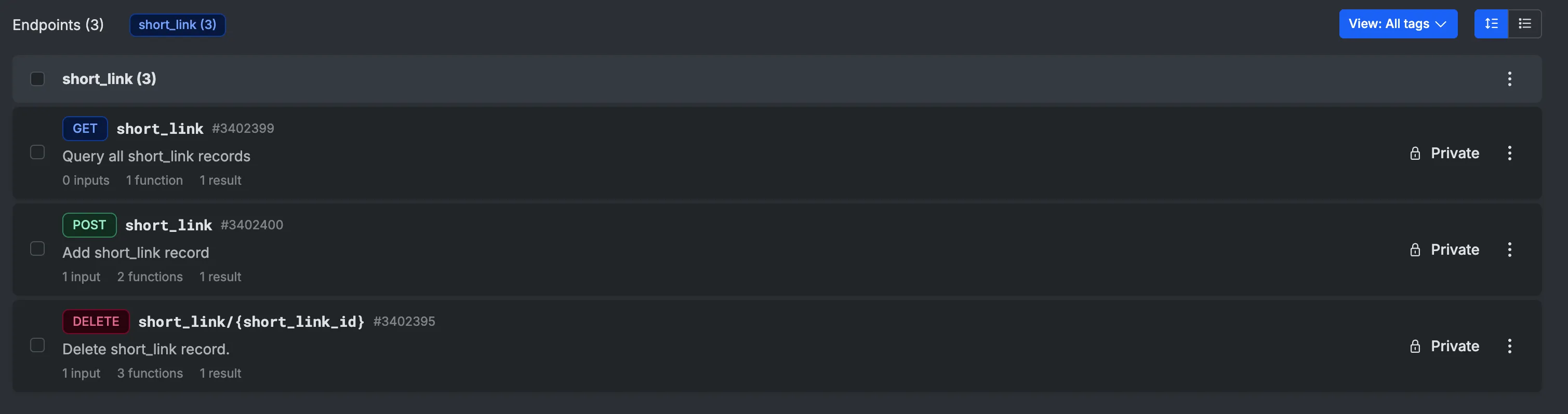 Url shortener endpoints